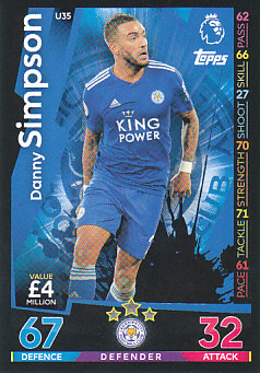 Danny Simpson Leicester City 2018/19 Topps Match Attax Extra #U35